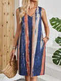V-neck Casual Striped Color Block Sleeveless Dress