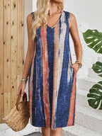 V-neck Casual Striped Color Block Sleeveless Dress