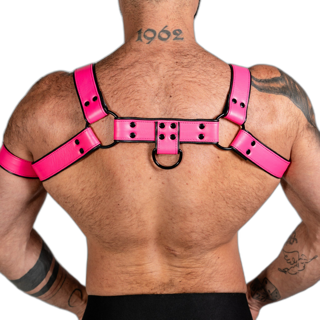 ruff GEAR Bold Leather Bulldog Harness Neon Pink