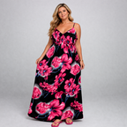 Strappy Maxi Dress with V Frilled Top