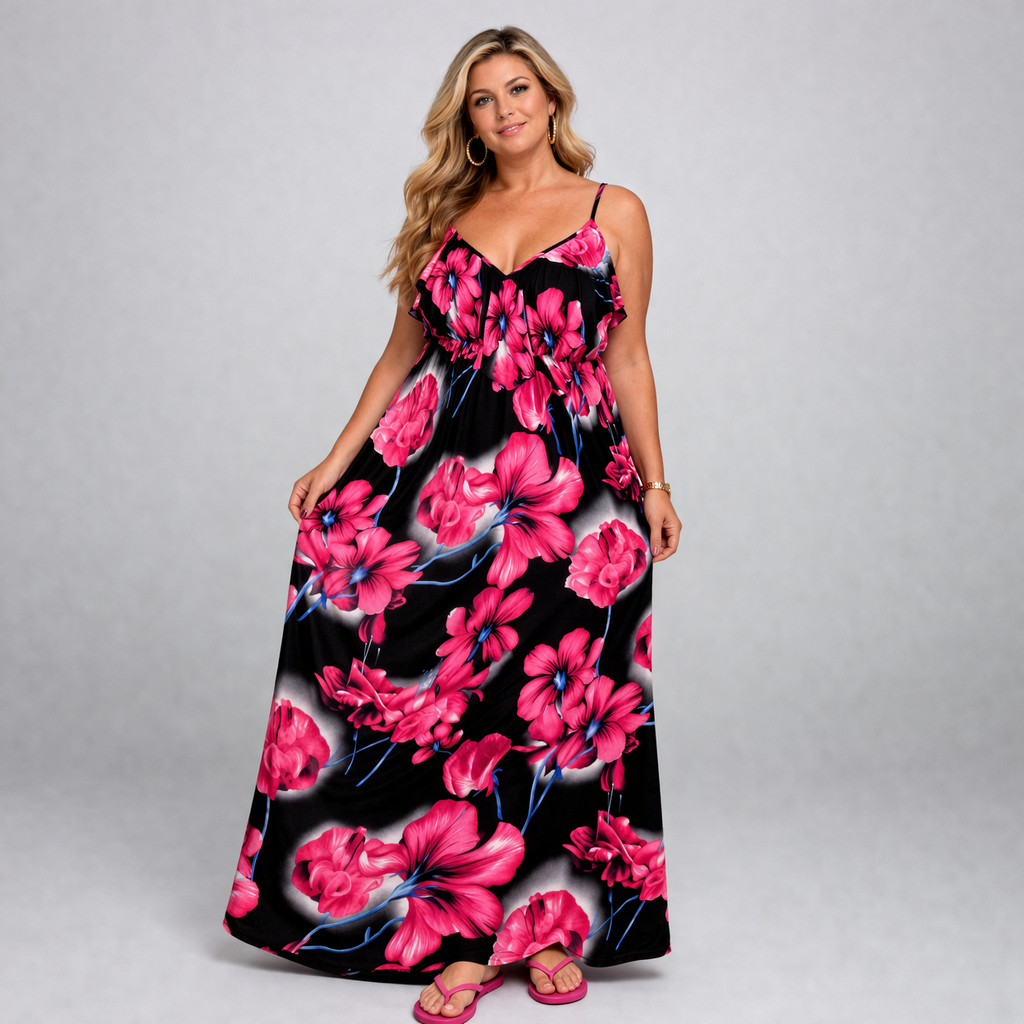 Strappy Maxi Dress with V Frilled Top