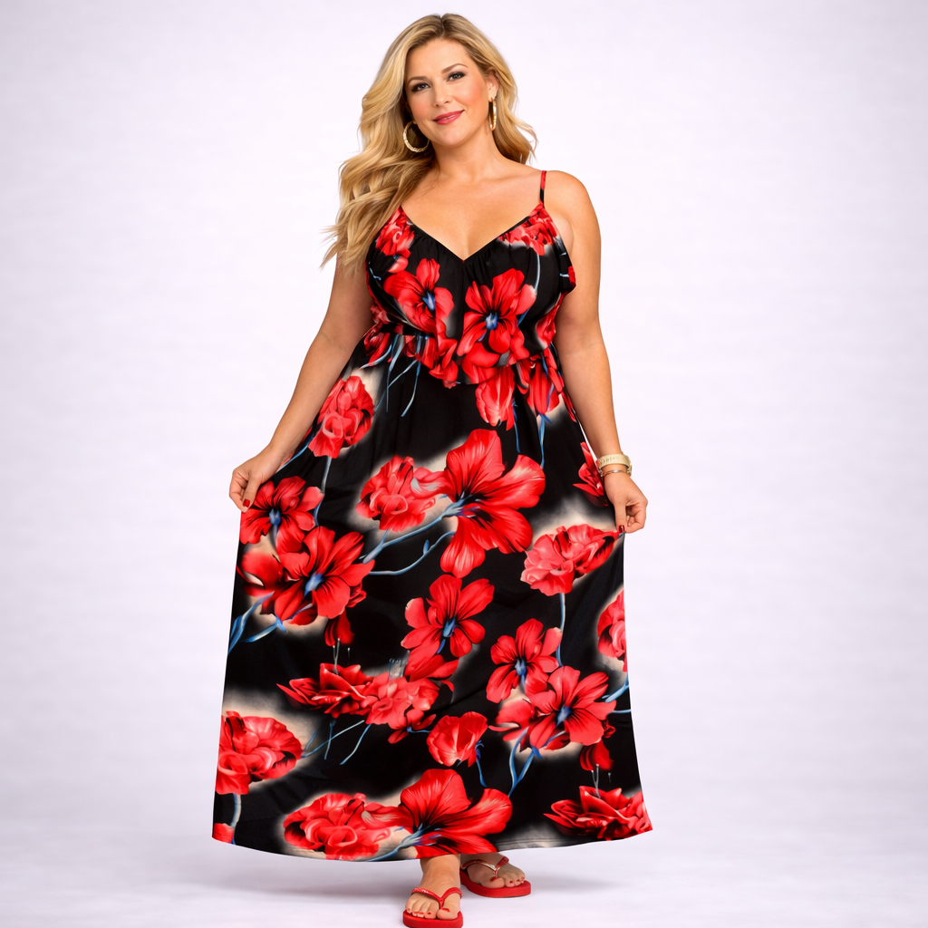 Strappy Maxi Dress with V Frilled Top