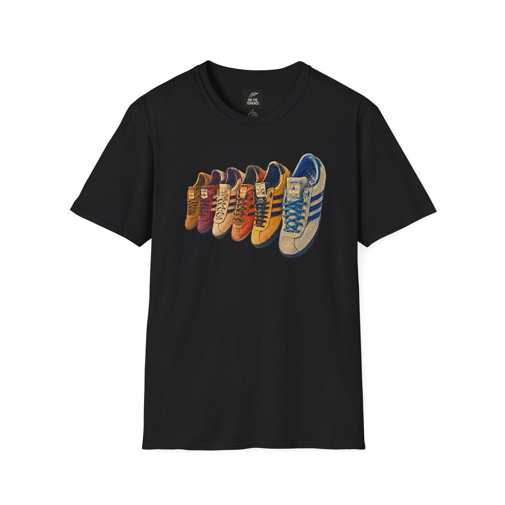 Black Multi Retro Sneaker Graphic T-Shirt - Vintage Trainer Collection Streetwear Tee