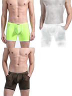 3 Pack Men's Long Leg Boxer Briefs Made of Ultra-Thin Ice Silk with Anti-Wear Elastic