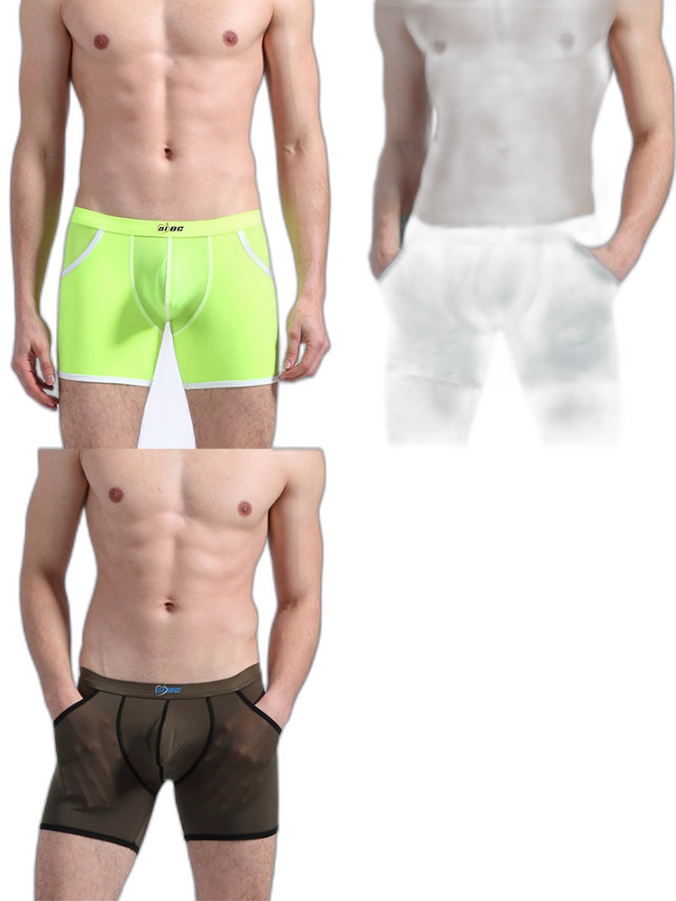 3 Pack Men's Long Leg Boxer Briefs Made of Ultra-Thin Ice Silk with Anti-Wear Elastic