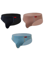 3 Pack Men's Nylon Plaid Lift Hip Briefs Triangle Briefs