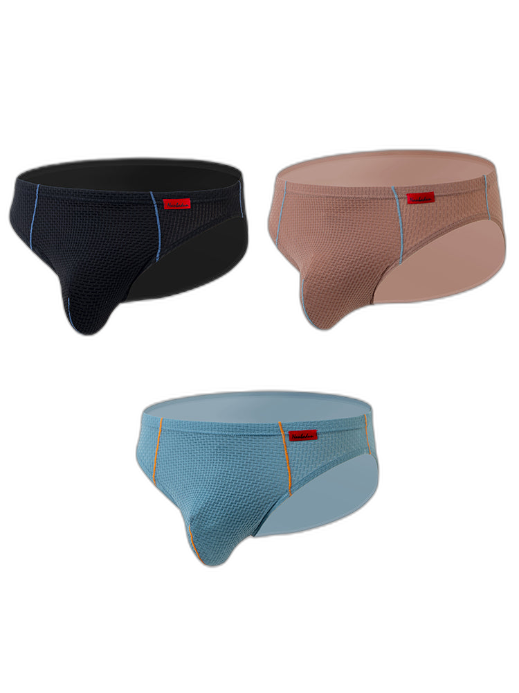 3 Pack Men's Nylon Plaid Lift Hip Briefs Triangle Briefs
