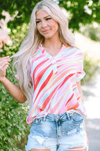 Abstract Print High Low Hem Short Sleeve Blouse Women UK