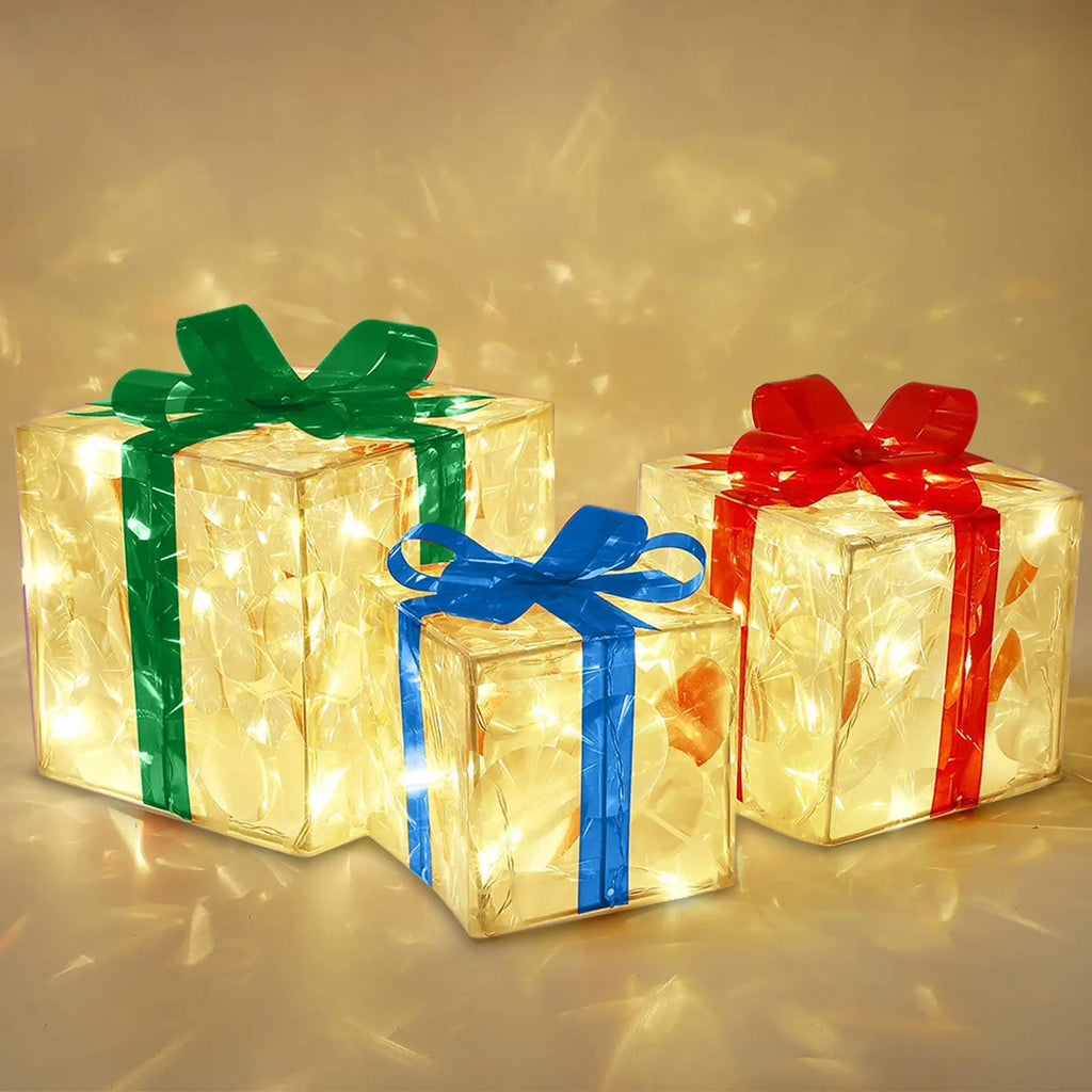 Christmas Glowing Decoration Gift Box Ornament With Bow Christmas Lighting Box Outdoor Lighting Christmas Party Desktop Ornament