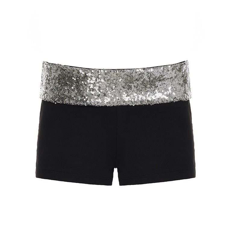 American-style Edgy Sassy Sequined Patchwork Shorts With A High Waist