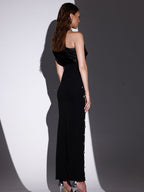 Off-shoulder Diamond Black Evening Dress