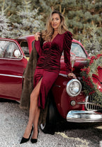 Women's V-neck Slim-fit Sexy Long-sleeve Bodycon Dress