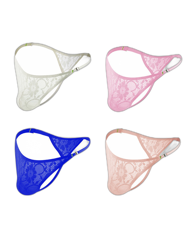 4-pack Men's Lace Side Buttoned Thongs