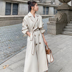 Apricot Double-breasted Thin Windbreaker Women's Mid-length Long-sleeved Coat