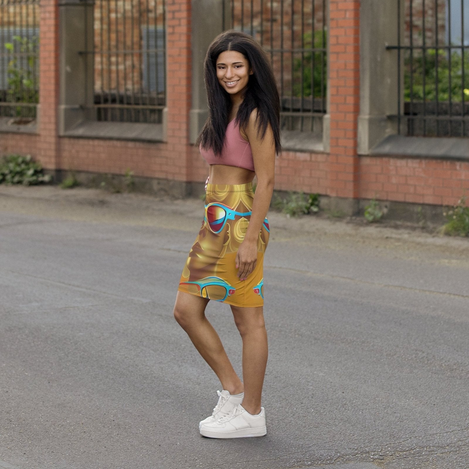 Retro Cool Orange - Womens Pencil Skirt