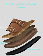 Double-breasted Cork Suede Sandals