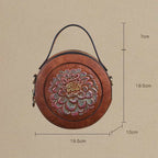Vintage Embossed Small Round Bag, Shoulder Messenger Bag, Zipper Large-capacity Handbag
