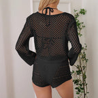 Cotton-like Women's Cardigan Hollow Woven Blouse