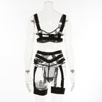 Black Hollowed-out Lingerie Set With Straps For Women