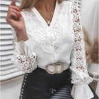 Wish Bestseller Arrival Solid Color Lace V-Neck Cardigan Women's Shirt