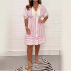 Spring And Summer New Short Sleeve V-neck Mid-length Printed Dress Women