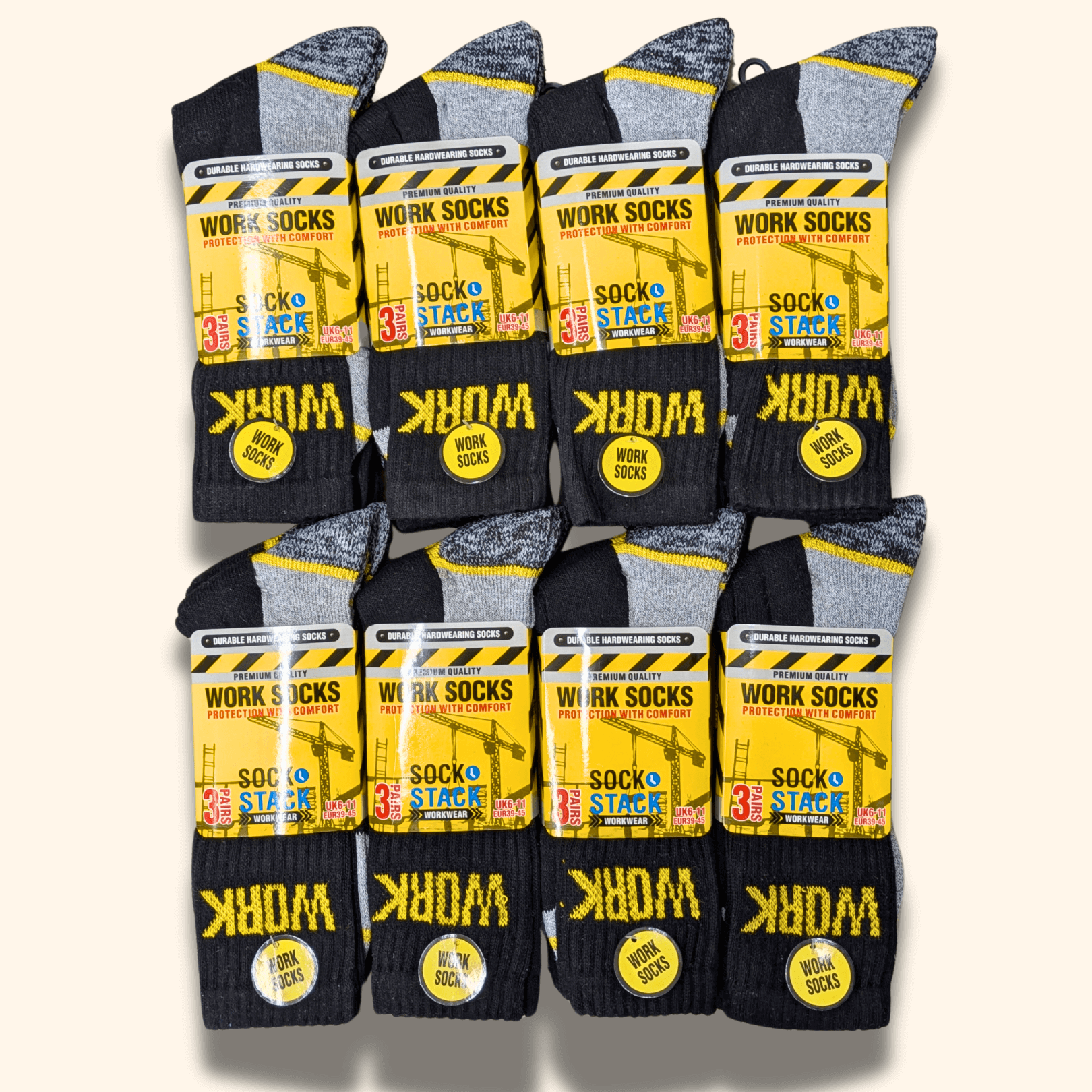 Sock Stack Mens Heavy Duty Work Socks 24 Pairs Cushion Sole Reinforced Toe And Heel Black Boot Socks EU 39-45 UK 6-11 For Construction And Outdoor Use