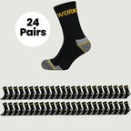 Sock Stack Mens Heavy Duty Work Socks 24 Pairs Cushion Sole Reinforced Toe And Heel Black Boot Socks EU 39-45 UK 6-11 For Construction And Outdoor Use