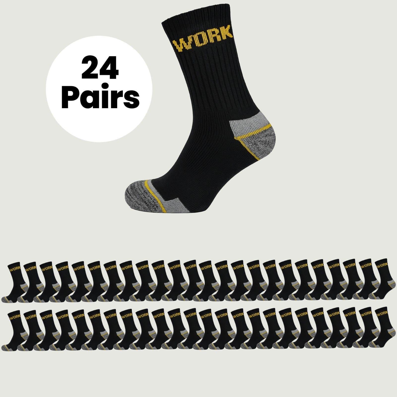 Sock Stack Mens Heavy Duty Work Socks 24 Pairs Cushion Sole Reinforced Toe And Heel Black Boot Socks EU 39-45 UK 6-11 For Construction And Outdoor Use