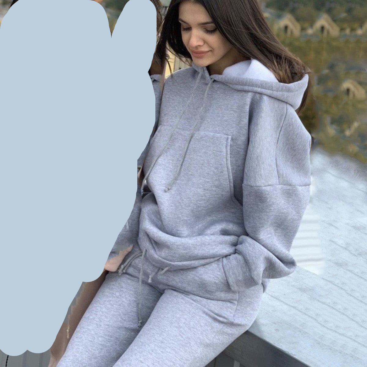Two-piece solid color sweater with large pockets