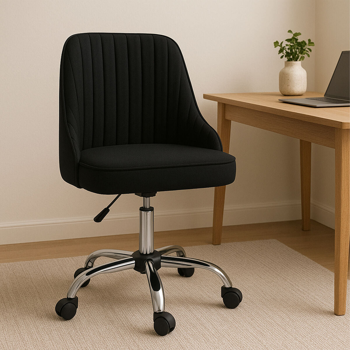 Alexi Black Fabric Swivel Office Chair with Adjustable Height