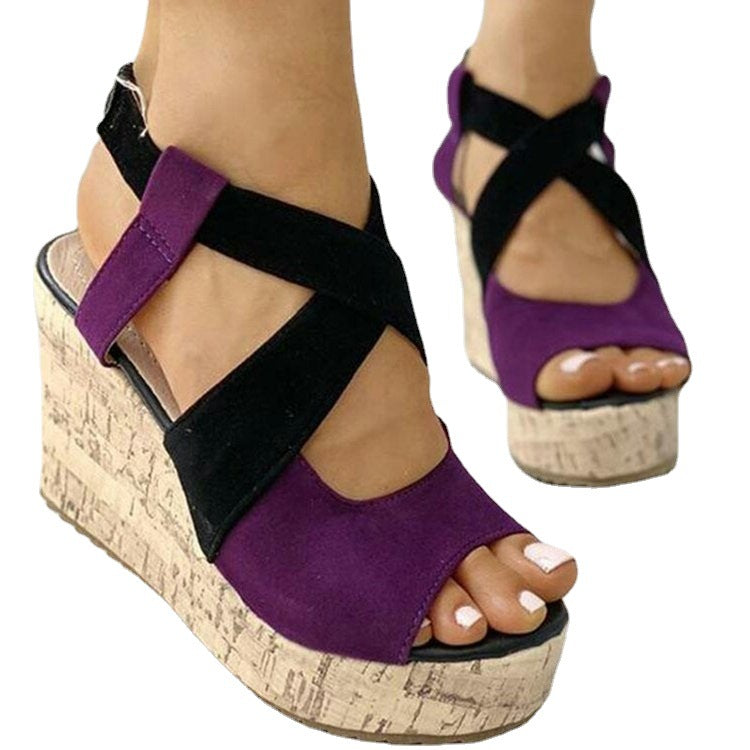 Fish Mouth European And American Style Sleeve High Heel Wedge Sandals