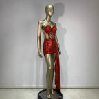 Sexy Skirt Suit Hollow Mesh See-through Banquet Company Party Stage Costume