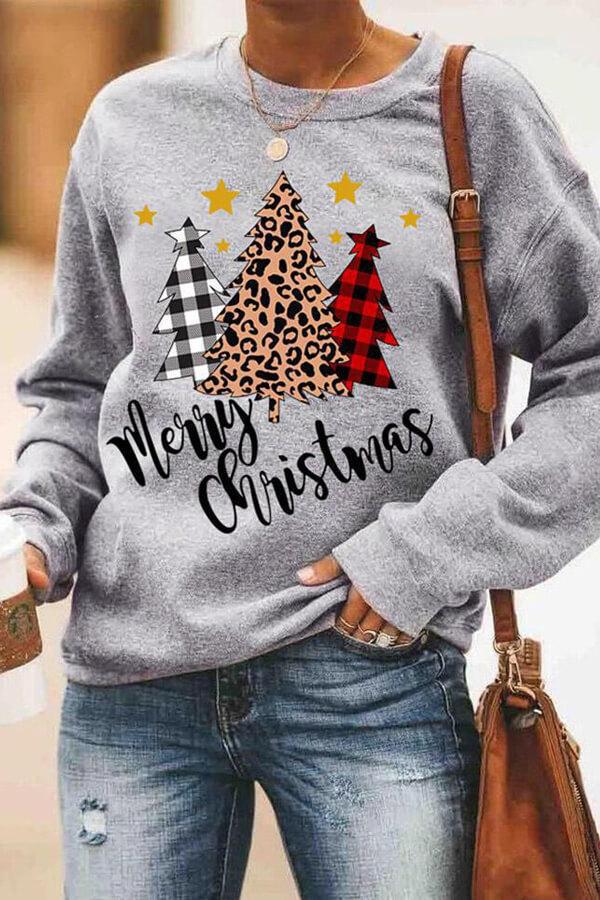Letter Christmas Tree Sweater Round Neck For Men And Women