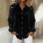 Women's Fashion Sequins Long Sleeve Blouses Casual Solid Long Sleeve Turn-down Collar Button Shirts Top Women Holiday Streetwear Clubwear Clothes