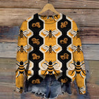 Digital-print Rabbit Amidst A Floral Meadowartistic Outfit Warm Chunky-knit Crewneck Hoodie
