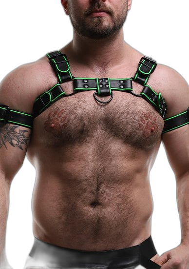 ruff GEAR Leather Bulldog Reflector Harness Black Neon Green