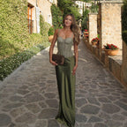 Sexy Lace Sling Corset Satin Mid-length Dress Set