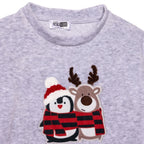 HelloBaby Boys Velvet Pyjama Set Animal with Poppers Christmas Crew Neck Long Leg Long Sleeve - Grey