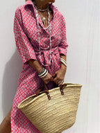 Striped Shirt Dress With Belt Fashion Half-sleeved Lapel Button Cardigan Dresses Women's Clothing