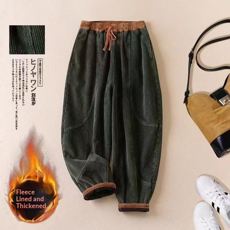 Women's Corduroy Fleece Lined Thick Harem Pants