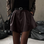 Elegant Chic Casual Versatile Solid-color Leather Shorts For Women