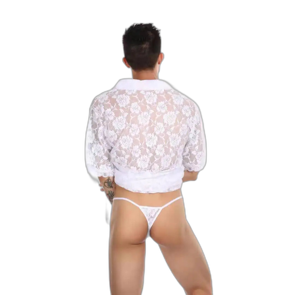 Masculine Lace Thong + Bathrobe Set