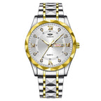 Men's Diamond Shell Calendar Watch - Stainless Steel Luxury Timepiece
