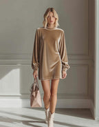 Light Luxury Solid Color Round Neck High-end Sense Short Dress
