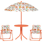 AIYAPLAY Kids Patio Set, Children Table and Chair Set, Outdoor Picnic Table with 2 Folding Chairs and Umbrella, Orange