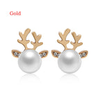 Stud Earrings Christmas Pearl Antlers Earrings
