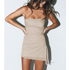 Ins Tube Top Dress With Drawstring Design Summer Backless Dresses For Women Party Club Clothing
