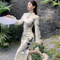 Women's Retro Chinese-Style National-Style Silk Velvet Cheongsam Dress