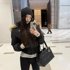 American Winter Short Faux Fur Collar Padded Coat For Women