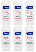 6 x Sanex Zero% Hypoallergenic Sensitive Shower Gel 225Ml